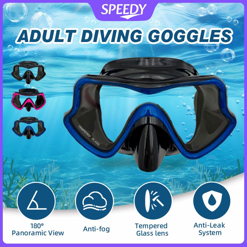Speedy Snorkel Mask Swimming  Adjustable Goggles Waterproof Anti Fog Tempered Glass Wide View Adult