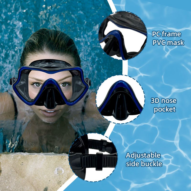 Speedy Snorkel Mask Swimming  Adjustable Goggles Waterproof Anti Fog Tempered Glass Wide View Adult