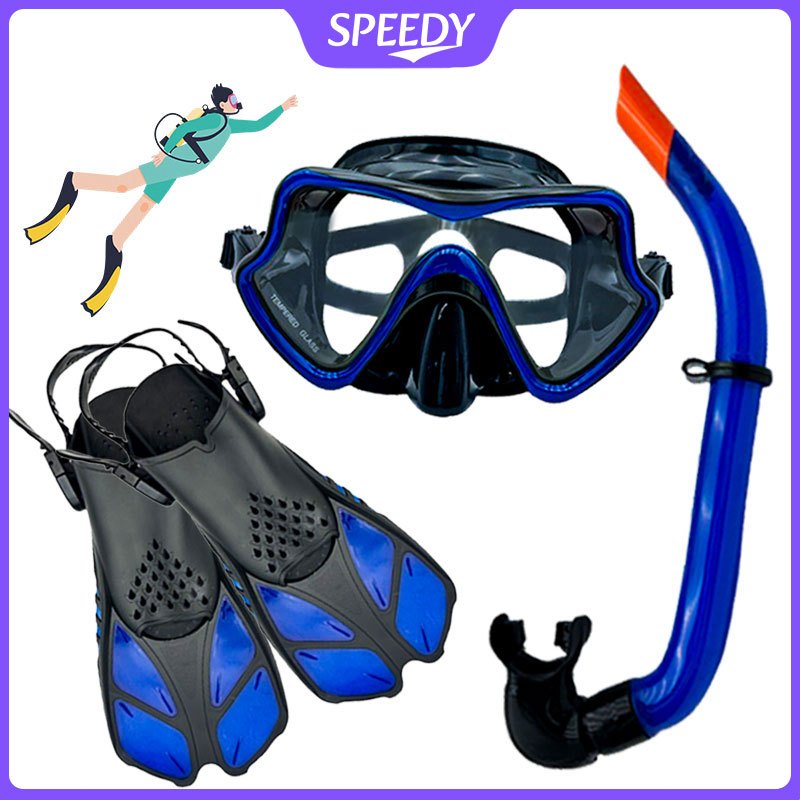 Speedy Snorkeling Equipment Set Snorkel Fins Adjustable Buckles Swimming Flippers Scuba Diving Shoes