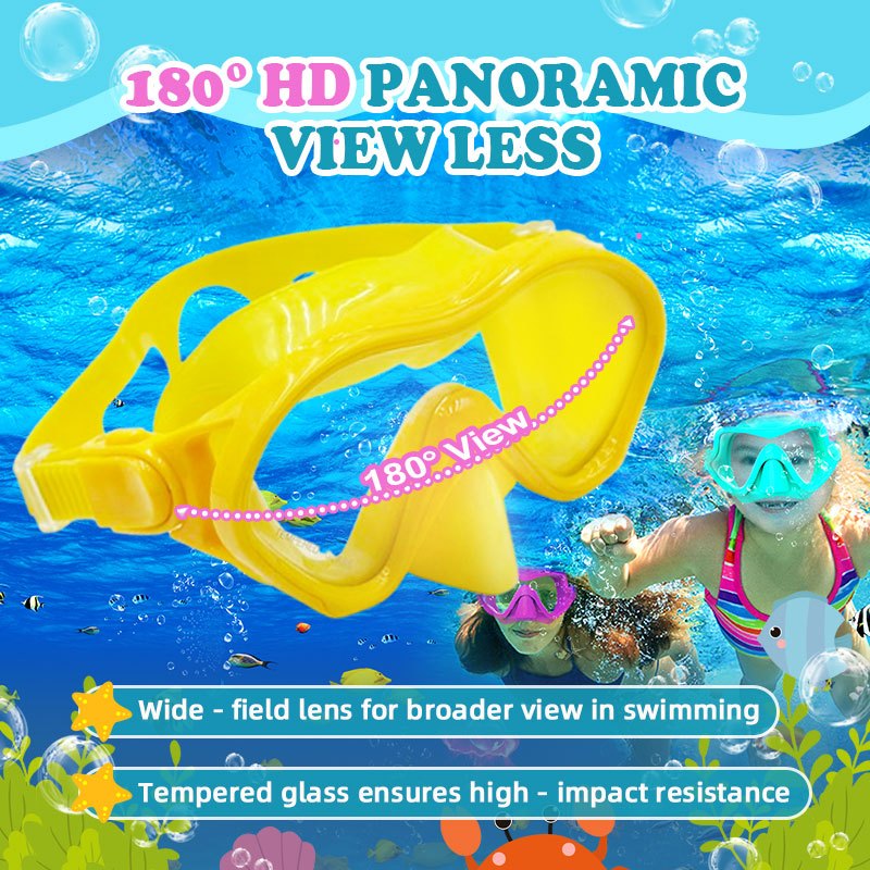 Speedy Diving Mask Tempered Glass Goggles Children Swimming Diving Anti Leak Silicone 180° Wide View