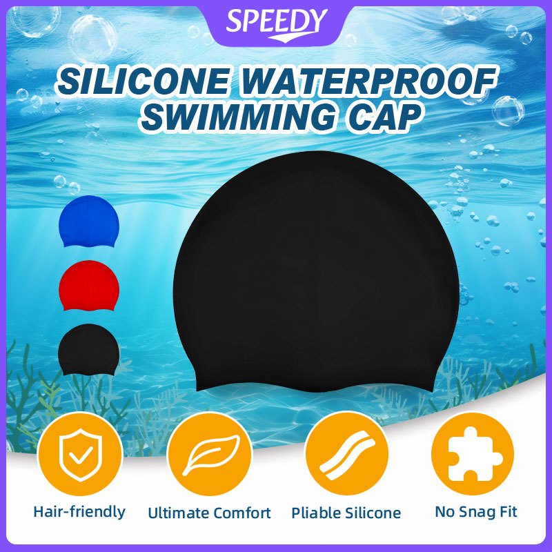 🔥Speedy Swimming Cap Silicone Waterproof Antiskid Adult Kids Swimming Pool Cap Unisex Swim Hat Diving