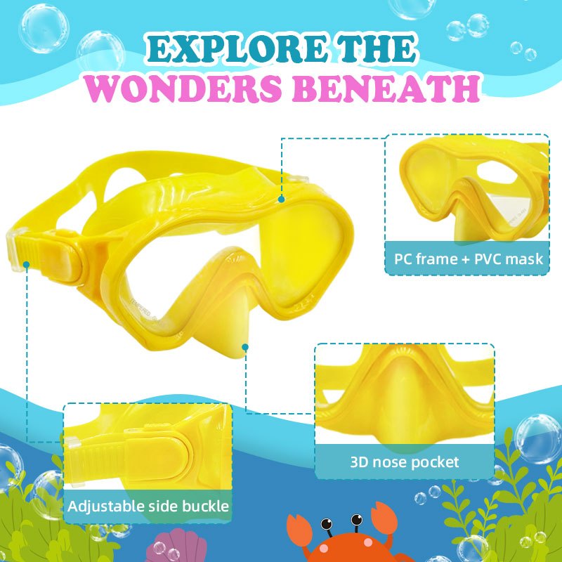 Speedy Diving Mask Tempered Glass Goggles Children Swimming Diving Anti Leak Silicone 180° Wide View